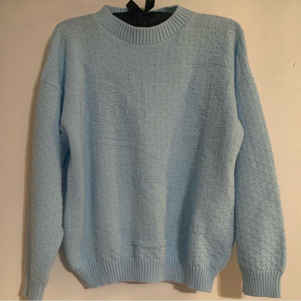 Vintage 1980s Jolie Knitwear Baby Blue Crew Neck Sweater